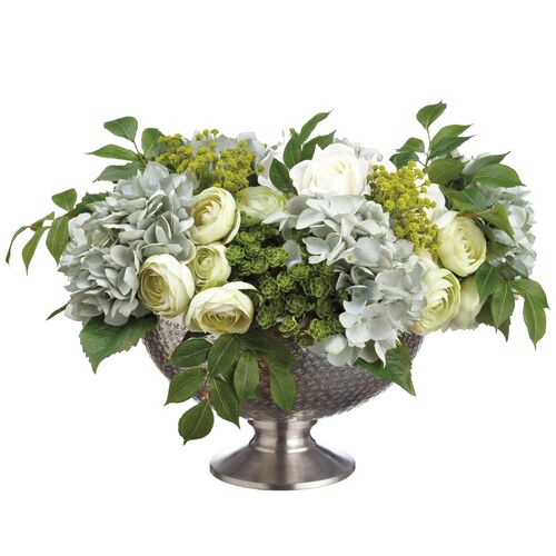 14" Hydrangea/Ranunculus/Rose Arrangement, Faux