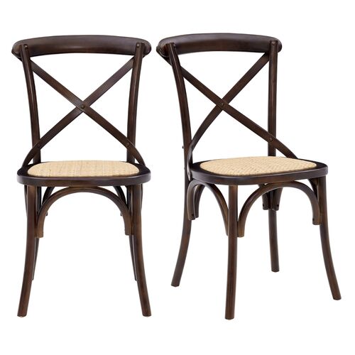 S/2 Alonzo Rattan Side Chairs, Walnut~P77629282