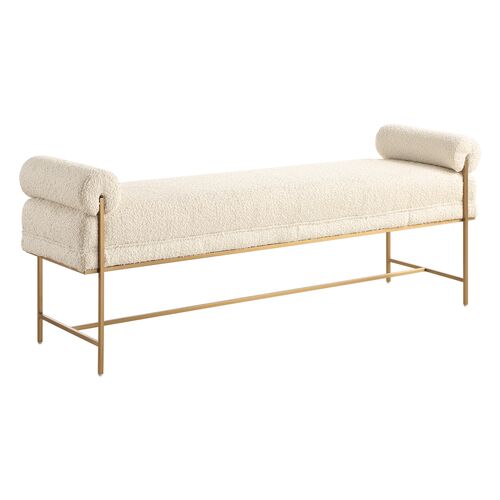 Corin Textured Boucle Bench, Brass/White