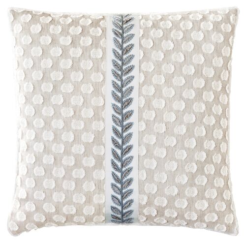 Lotty 20x20 Leaf Applique Pillow, Neutral/Blue