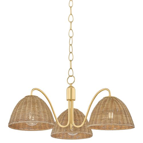 Nyssa Wicker Chandelier, Aged Brass