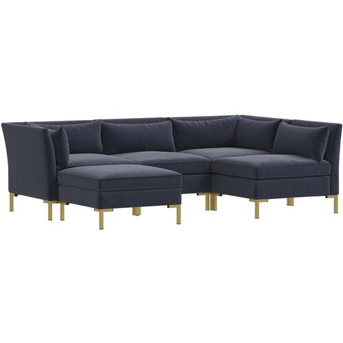 Blue Velvet Corner Sofa