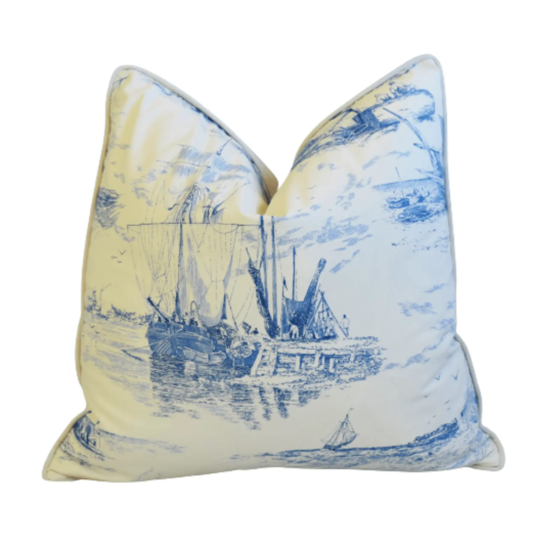 French Blue & White Nautical Ship Pillow~P77737338
