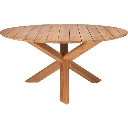 Round Outdoor Teak Dining Table, Natural~P77647169