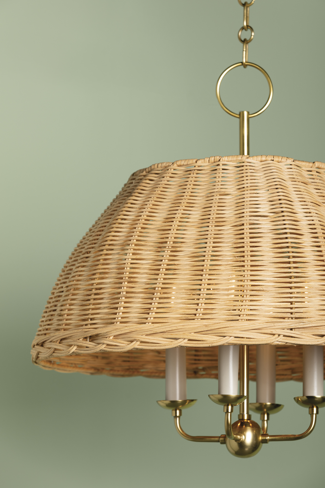 Emely Rattan Dome Chandelier, Natural/Aged Brass