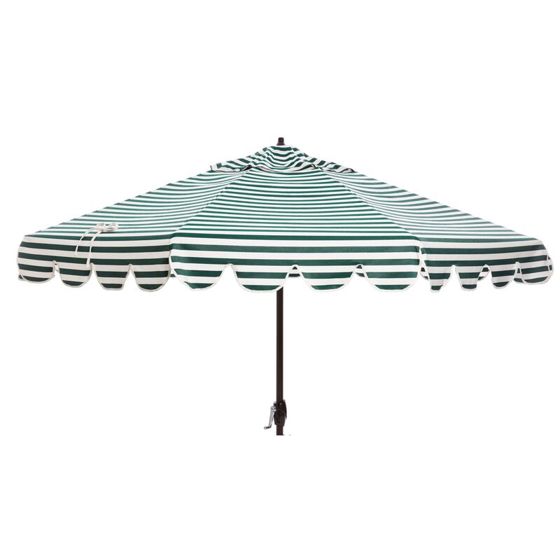 Phoebe Scallop-Edge Patio Umbrella, Green Stripe