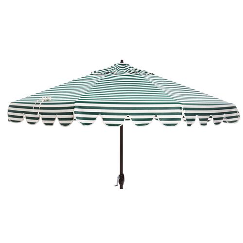 Phoebe Scallop-Edge Patio Umbrella, Green Stripe~P77326367