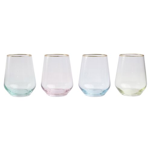Asst. of 4 Rainbow Stemless Wineglasses, Clear~P77580677