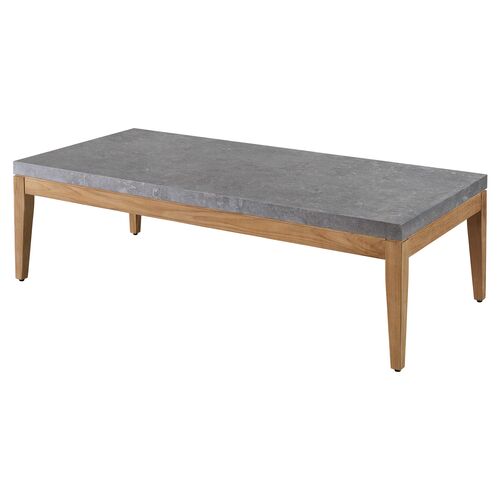 Coastal Living Emerson Outdoor Cocktail Table, Gray Stone/Natural Teak