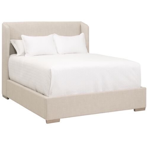 Sterling Linen Wingback Bed, Bisque/Natural Gray Oak Sterling Linen Wingback Bed, Bisque/Natural Gray Oak