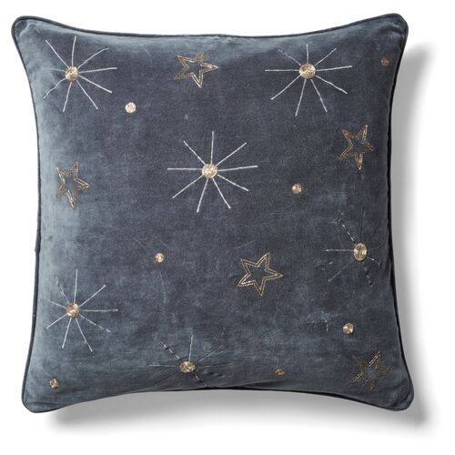 Embroidered Celestial 20x20 Pillow, Dark Gray Velvet Embroidered Celestial 20x20 Pillow, Dark Gray Velvet~P77489357