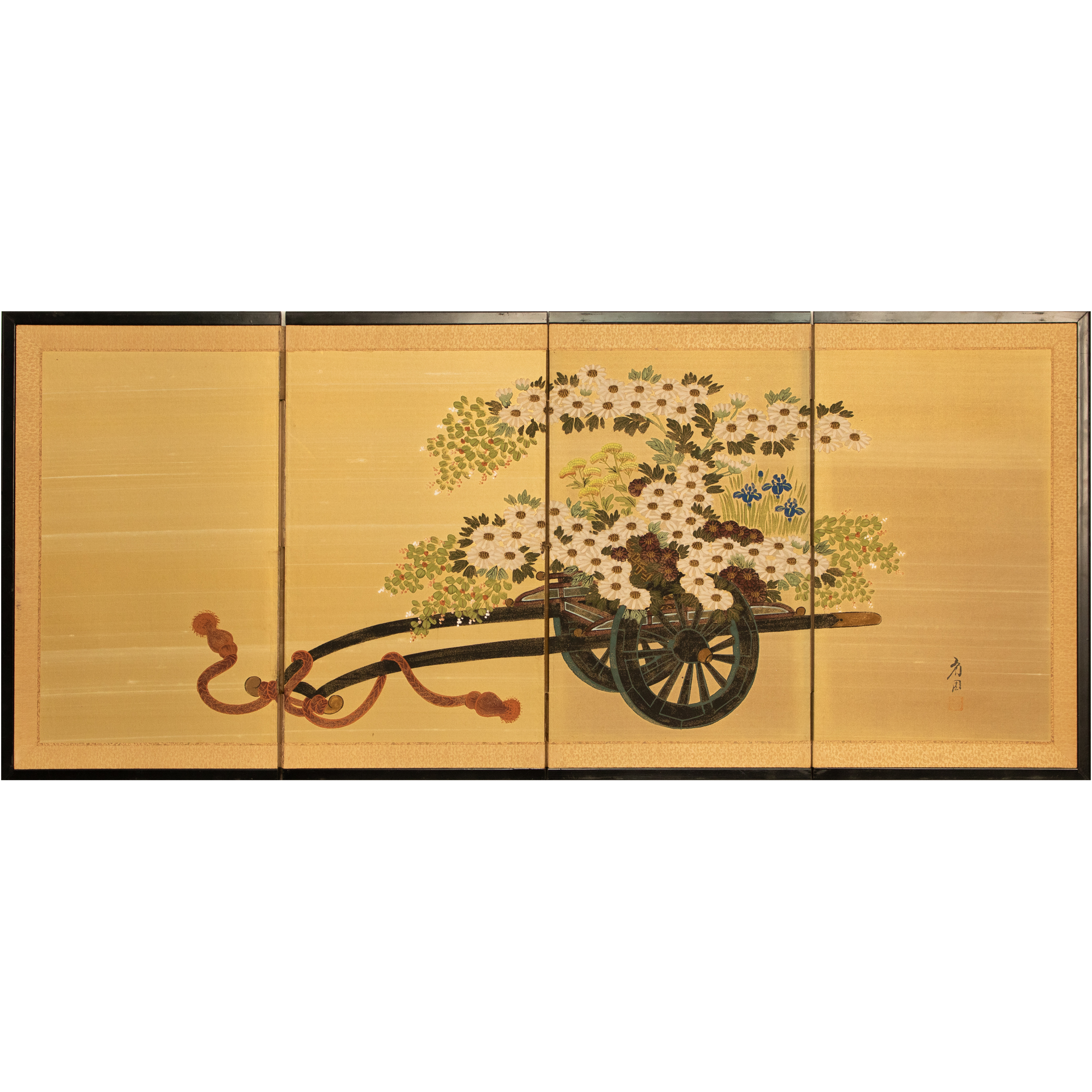 Shōwa Japanese Flower Cart Silk Screen~P77680959