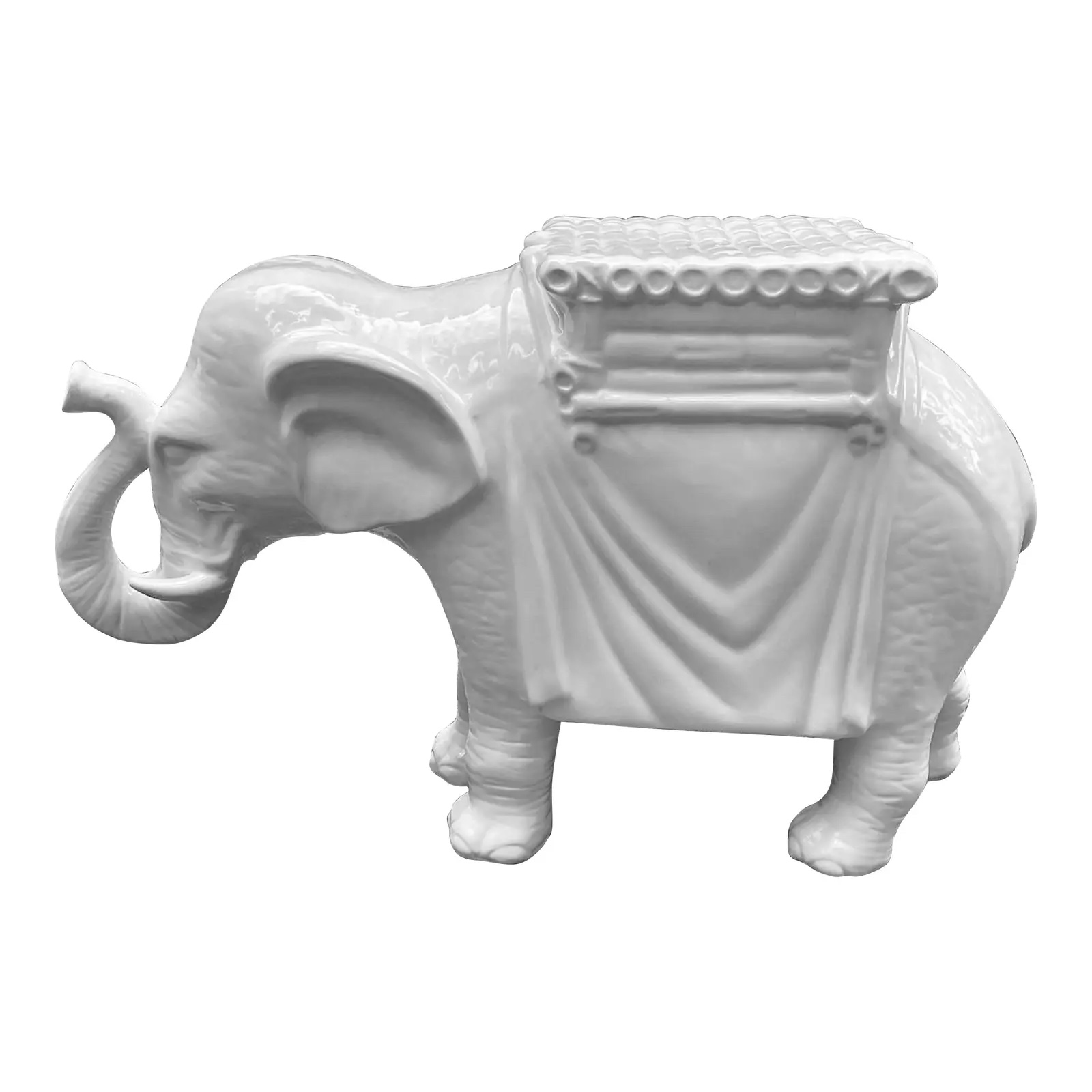 White Ceramic Elephant Footstool~P77678200