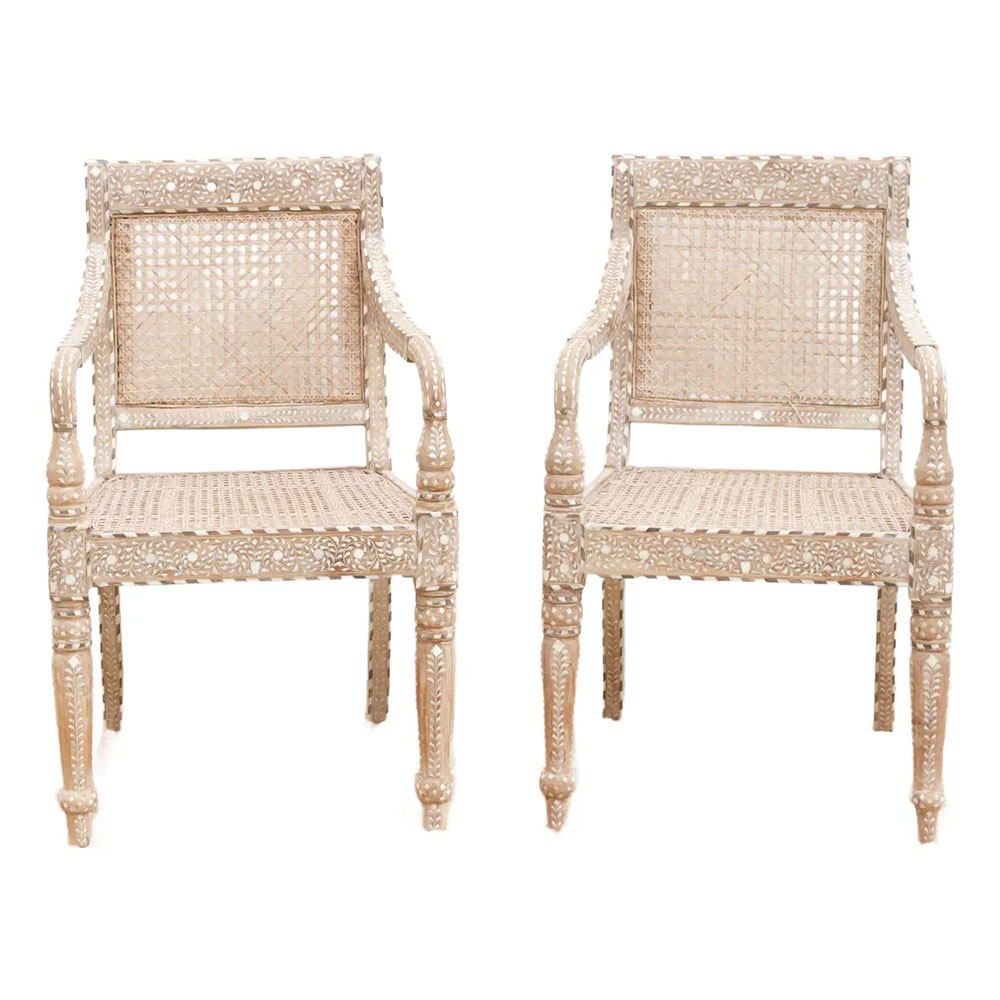 Set of 2, British Colonial Inlaid Chairs~P77731494