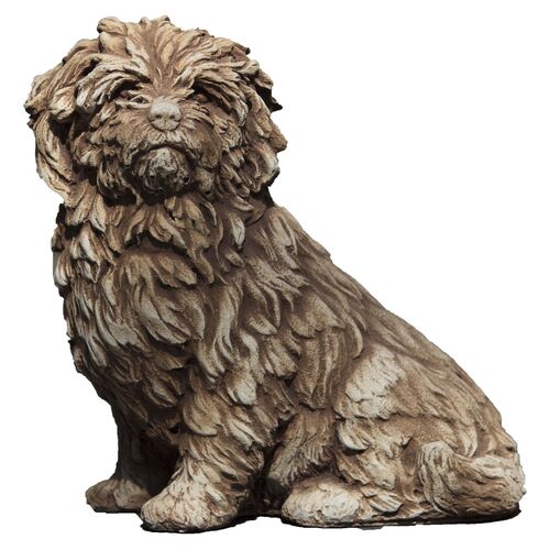 15" Fluffy Dog Outdoor Statue, Brownstone~P77430739