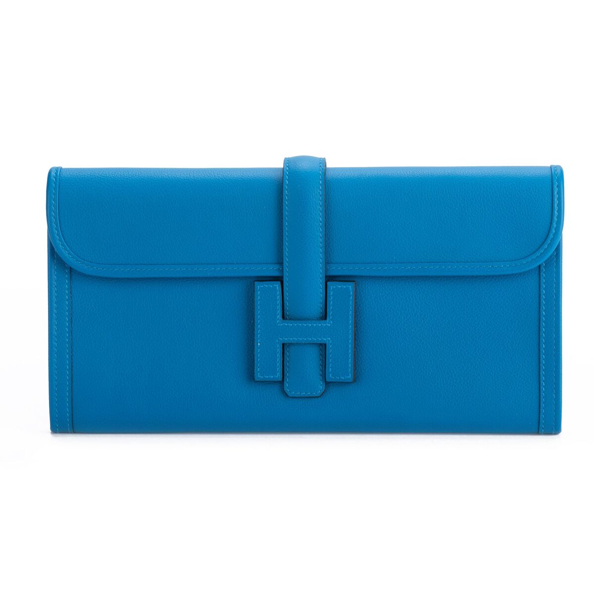 Hermes Jige Elan Clutch Blue Zanzibar Swift From