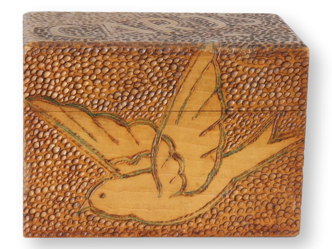1920s Hand-Tooled Wood Playing Card Box~P77675690