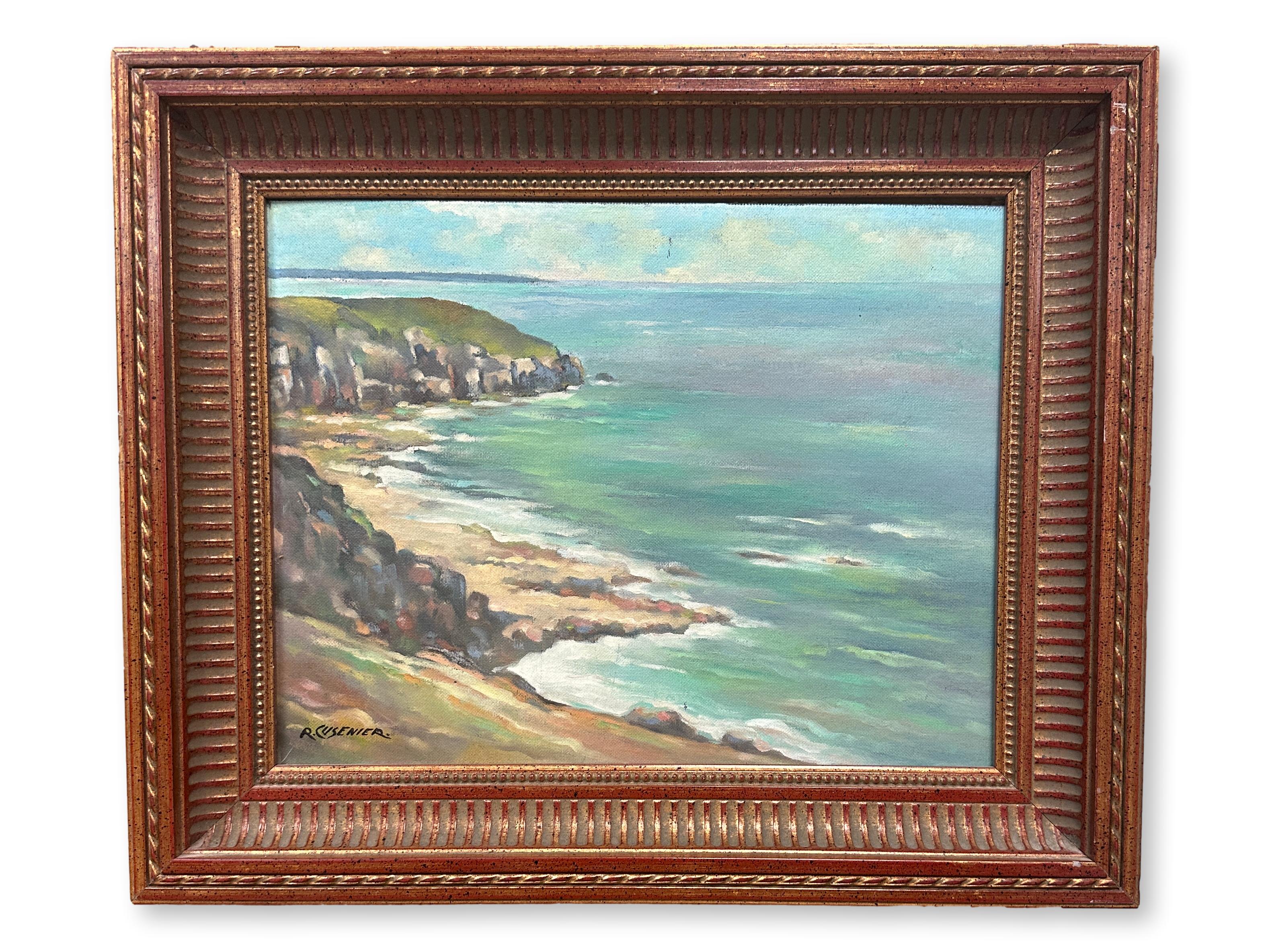 Vintage Seaside Rocky Coast Painting~P77688788