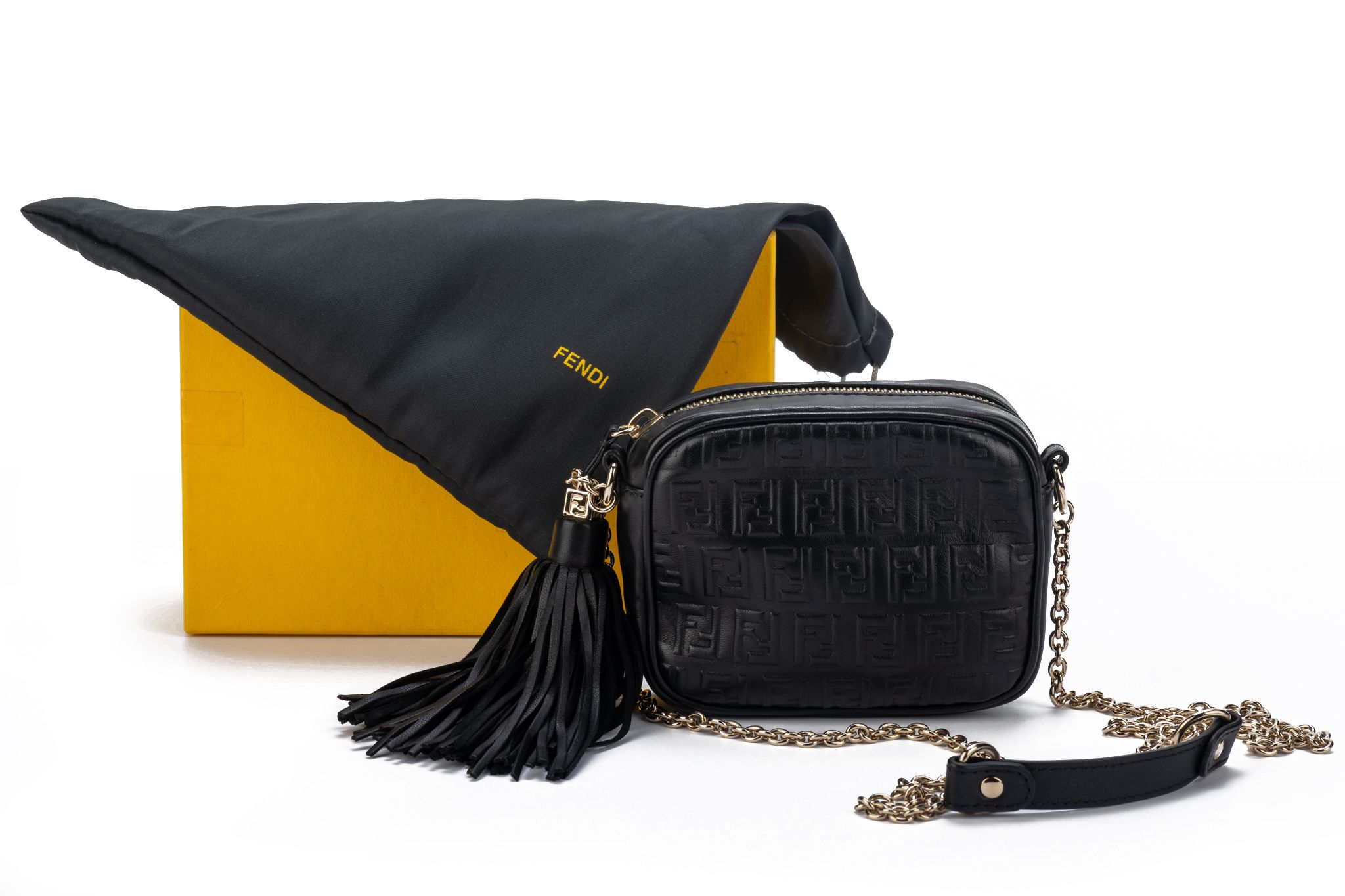 Fendi Black Embossed Camera Bag W Tassel One Kings Lane