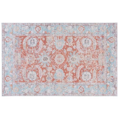 Mari Washable Rug, Turquoise/Rust Mari Washable Rug, Turquoise/Rust