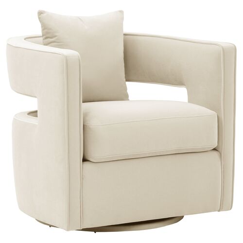 Maura Velvet Swivel Chair, Cream~P69699678