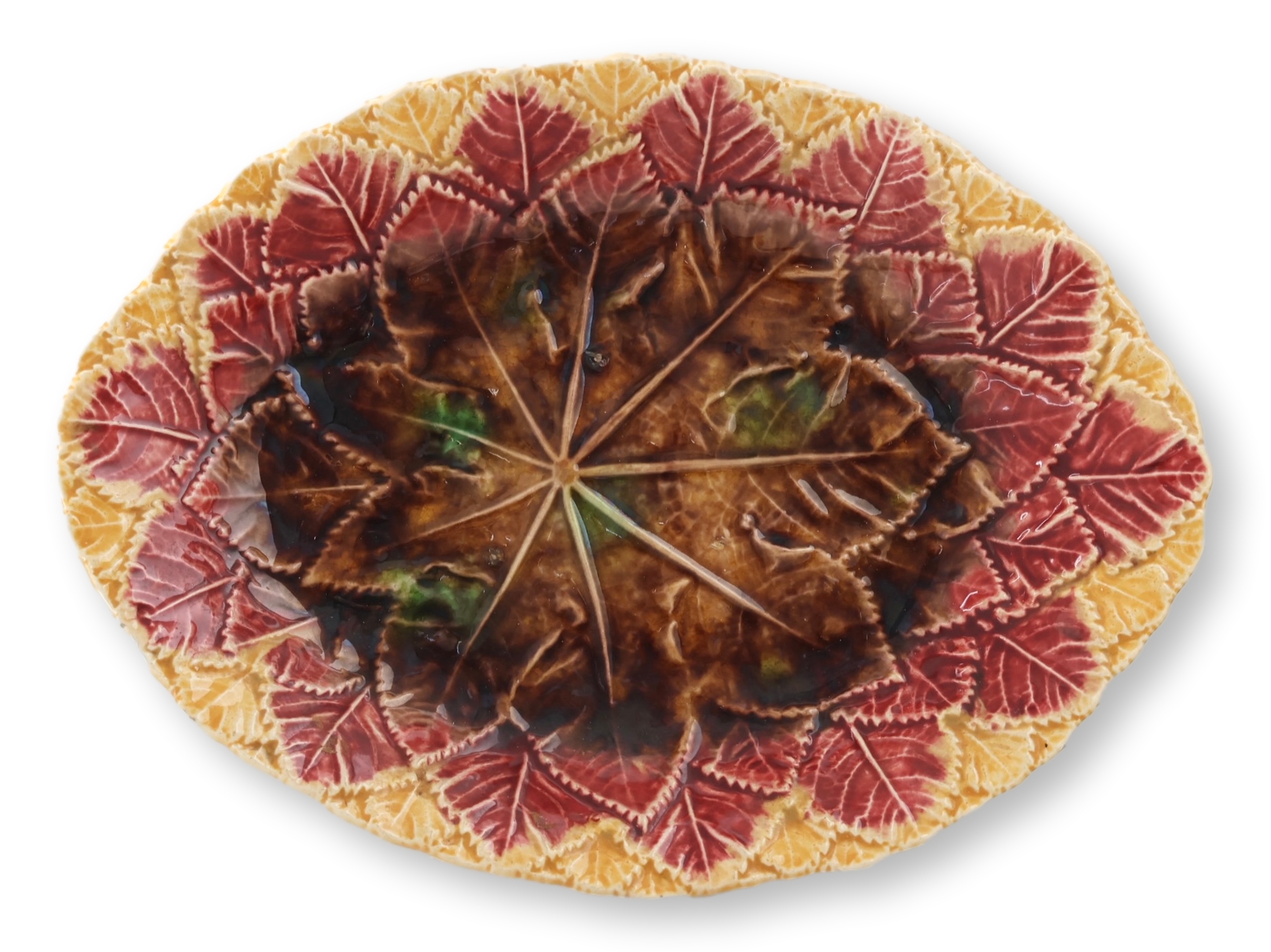 Antique Begonia Leaf Majolica Platter~P77717241