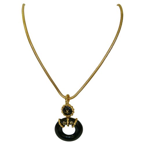 1960s Nautical Black & Gold Necklace~P77464689