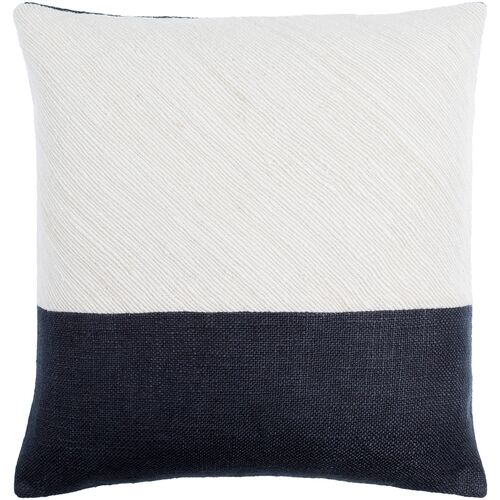 Loomed Linen Colorblock Pillow, Off-White/Onyx