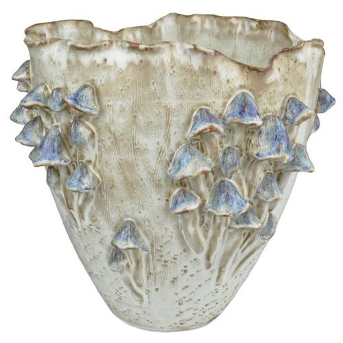 Black Forest Mushrooms Vase, Cream/Reactive Blue Black Forest Mushrooms Vase, Cream/Reactive Blue