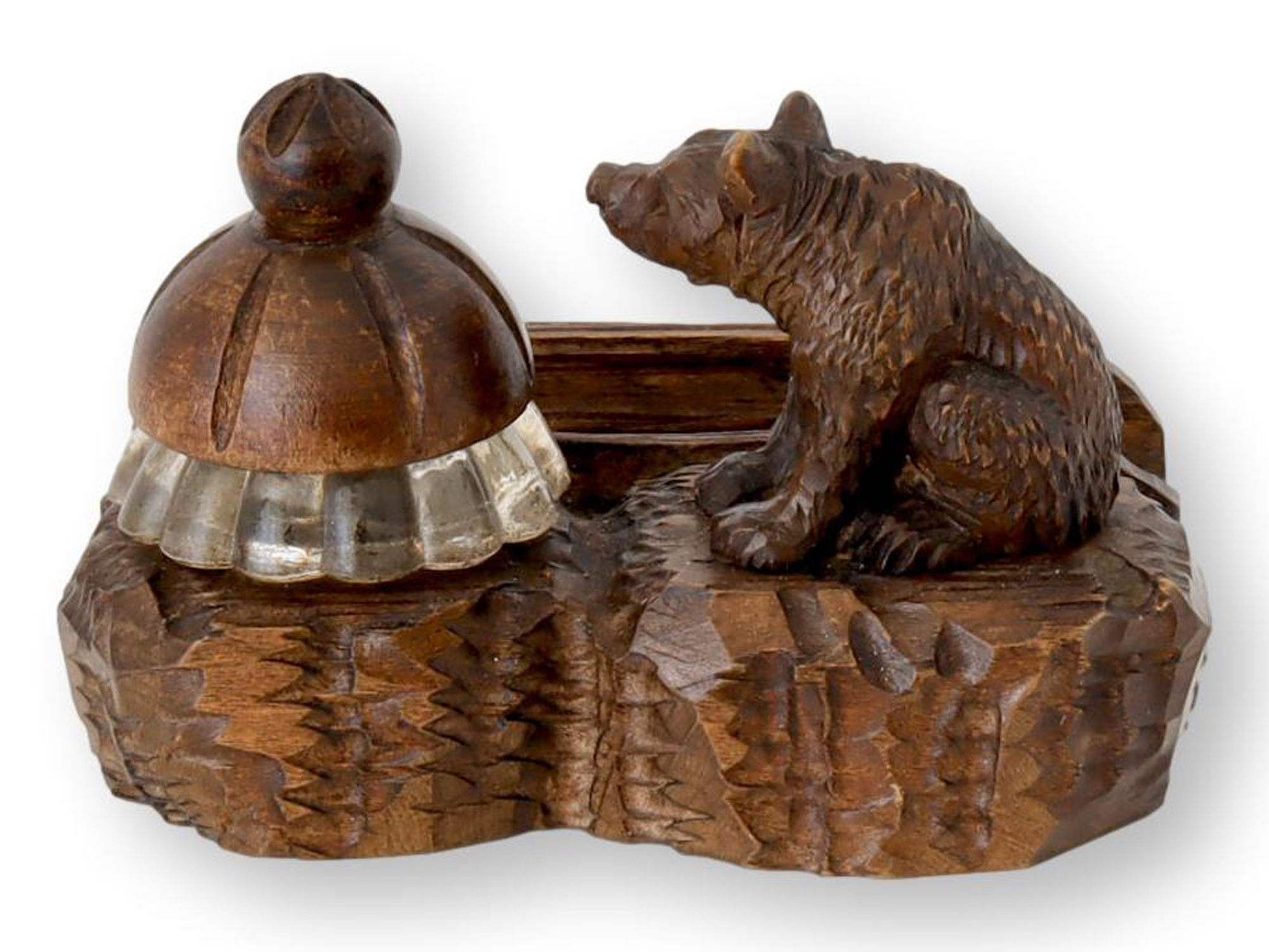 Carved Black Forest Bear Inkwell & Pen~P77673657