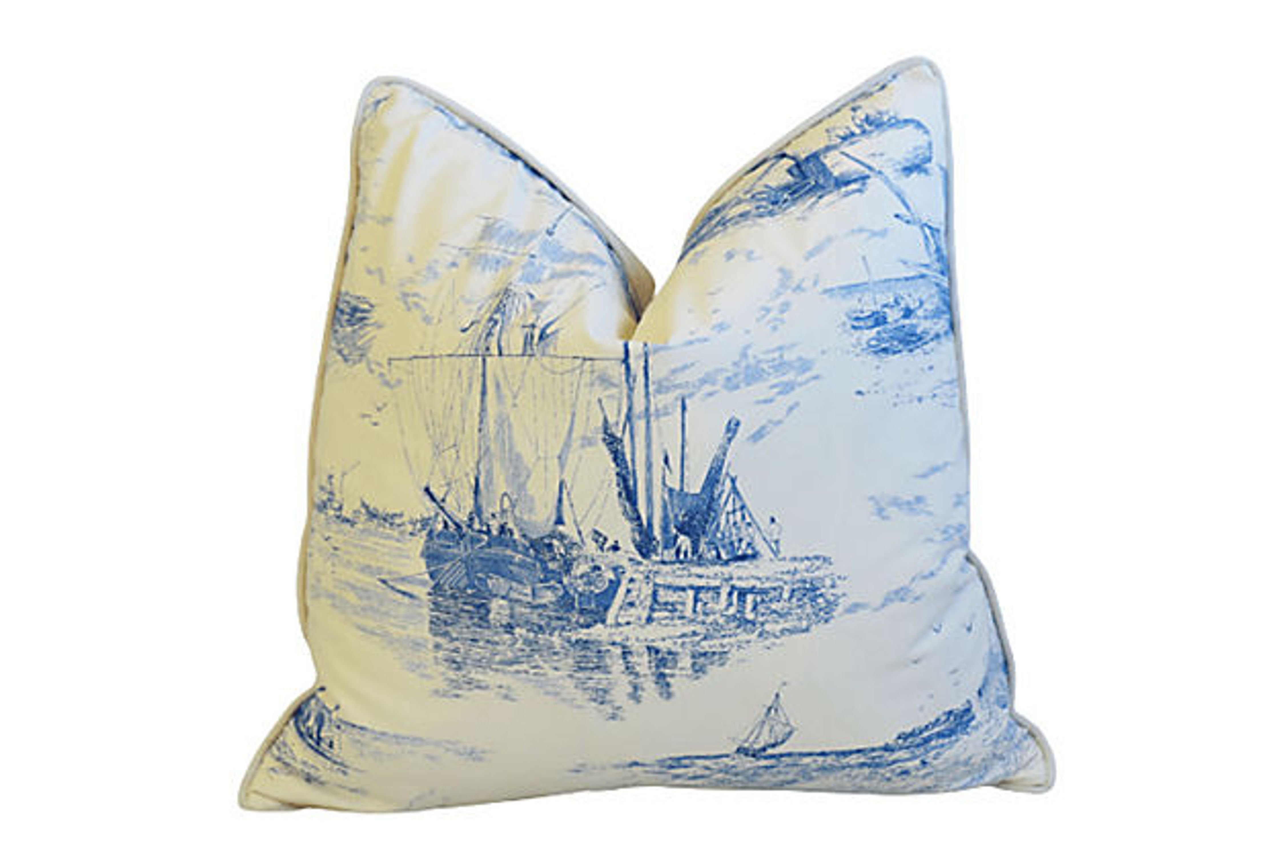 French Blue & White Nautical Ship Pillow~P77620133