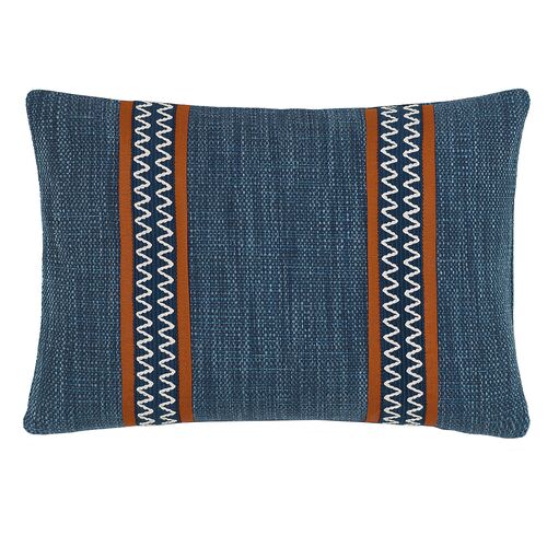 Wave Emroidered Lumbar Pillow, Blue/White