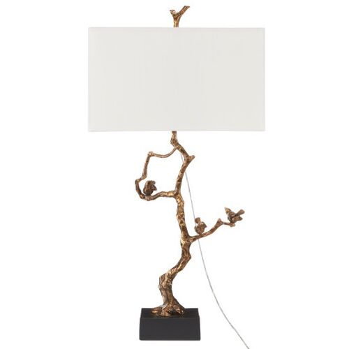 Shadows Bird Table Lamp, Antique Brass/Black Marble