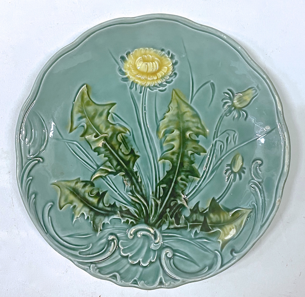 Antique Aqua Majolica Dandelion Plate~P77623171
