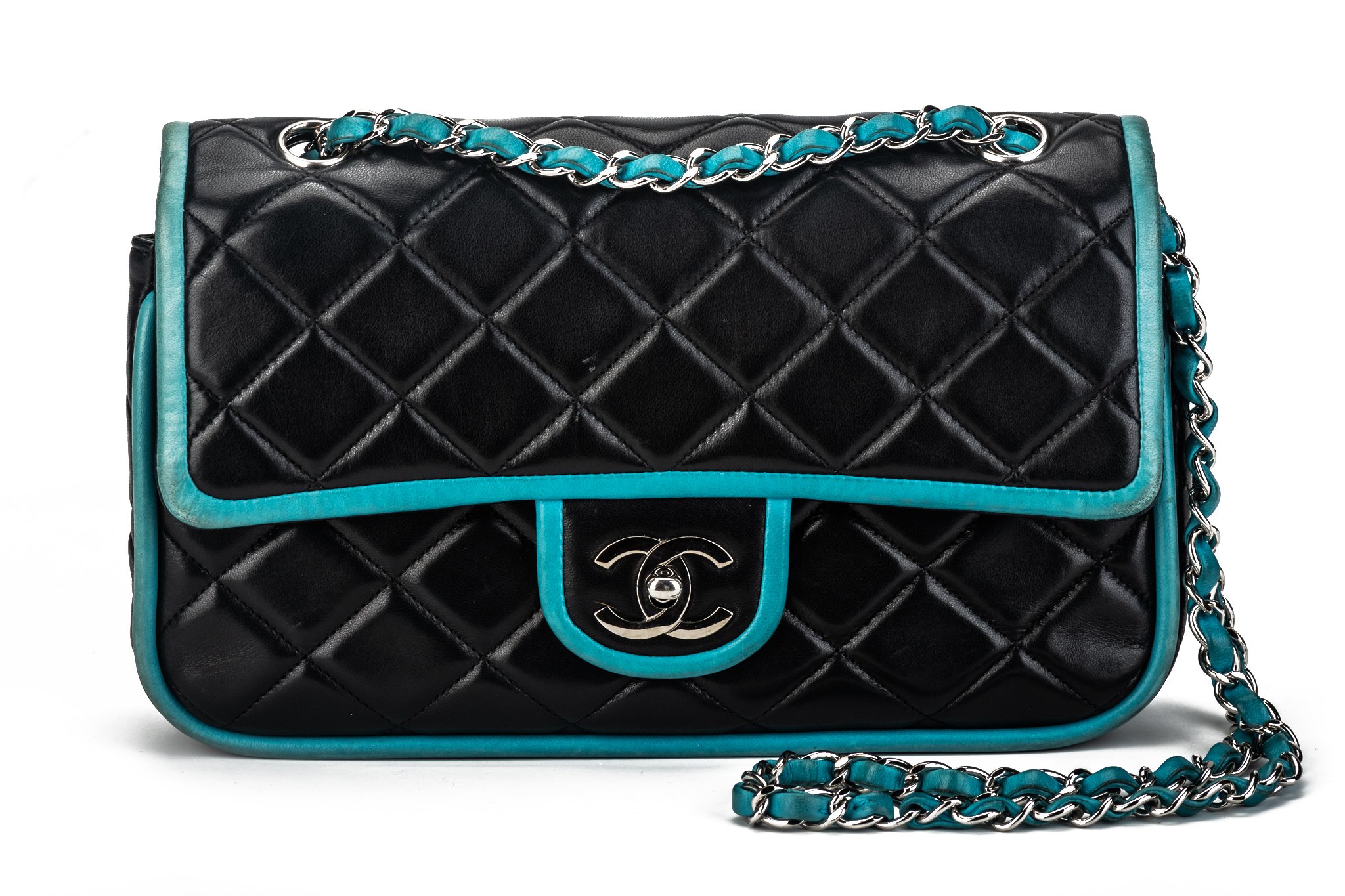 Chanel Black Turquoise Double Flap~P77632024