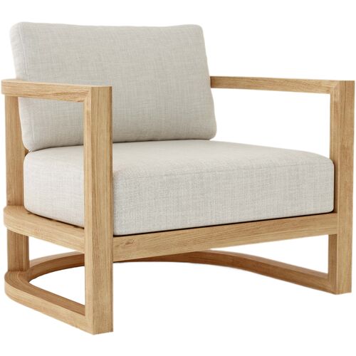 Borella Outdoor Teak Lounge Chair, Linen Natural Sunbrella