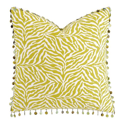 Isla Anima Print Pillow, Chartreuse/White