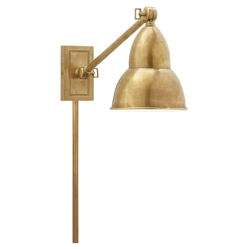 French Single Arm Library Light, Antique Brass