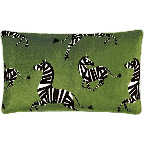 Kona Zebra Velvet Lumbar Pillow, Green