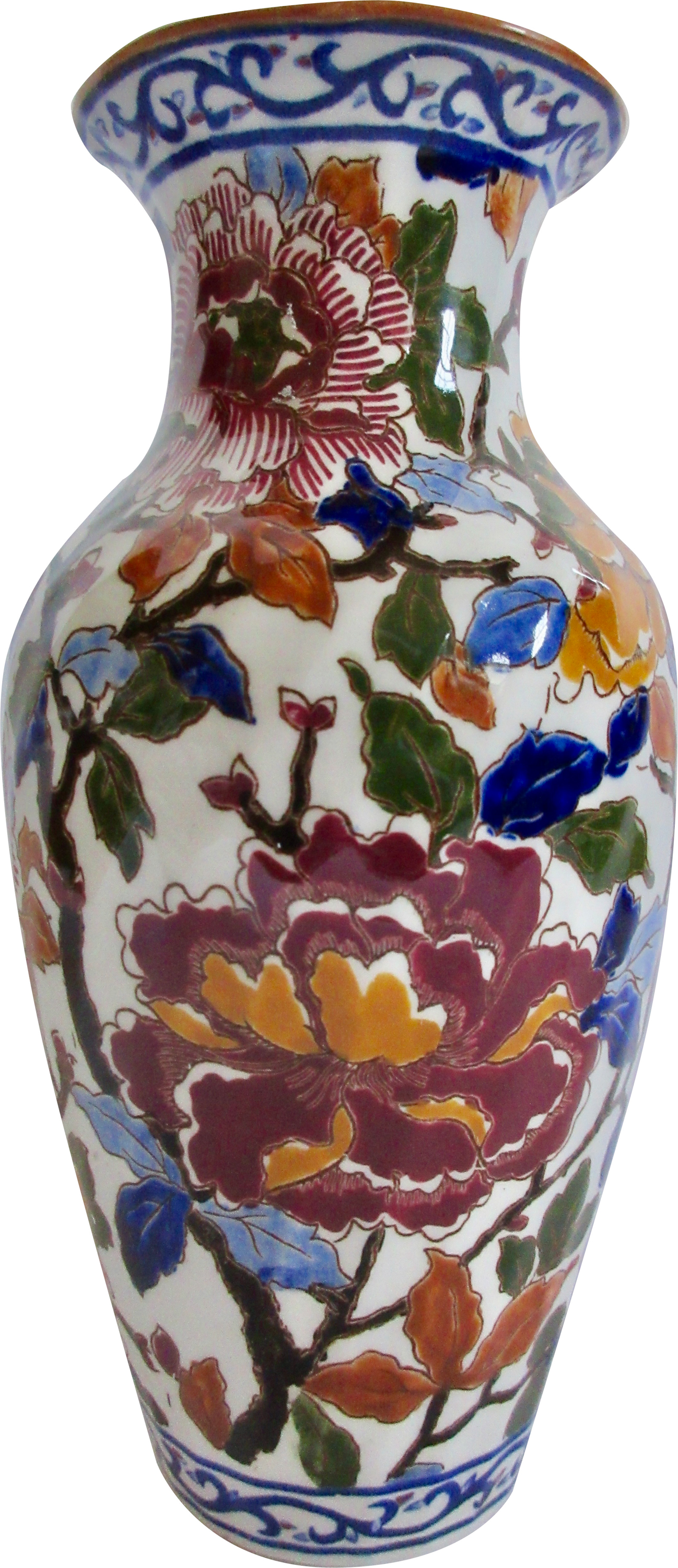 Gien French Faience Peonies Vase - 10.5"~P77668047
