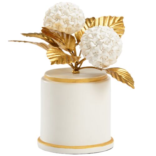 Hydrangea in Porcelain Pot, White/Gold