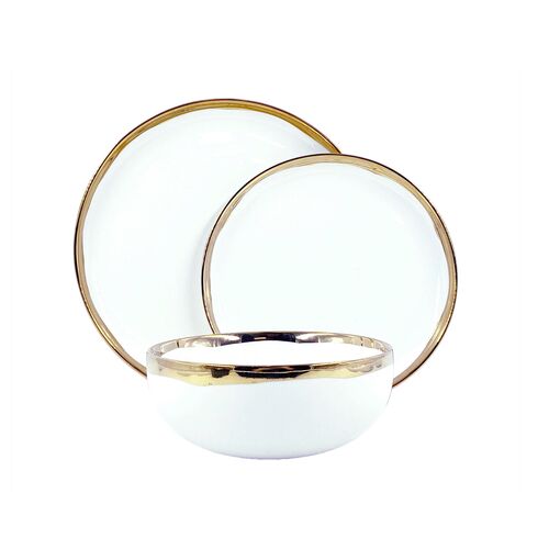 Dauville 3-Piece Place Setting, Gold Rim