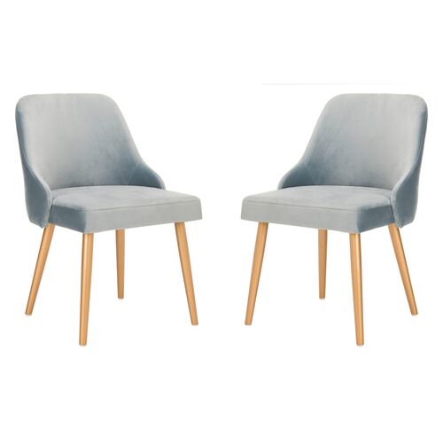 S/2 Andover Side Chairs, Slate Blue Velvet~P65809358