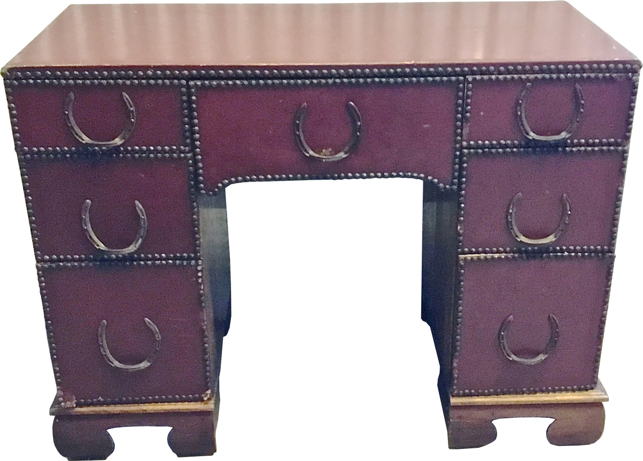 Antique Leather & Bronze Horseshoe Desk~P77614616