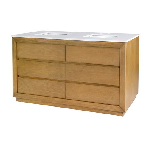 Lucinda 60" Quartz Top Double Sink Bathroom Vanity, Light Natural Lucinda 60" Quartz Top Double Sink Bathroom Vanity, Light Natural