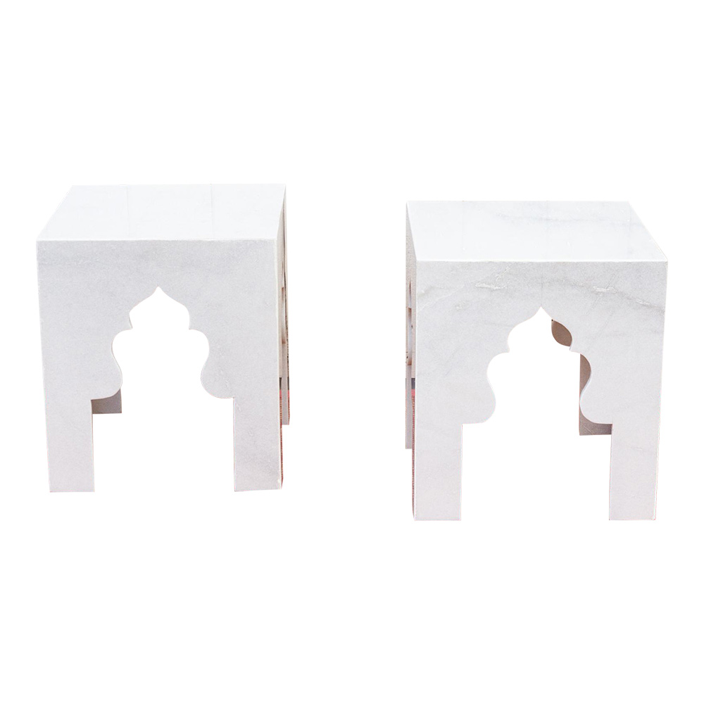 Pair of Small Taj Marble Side Tables~P77658715