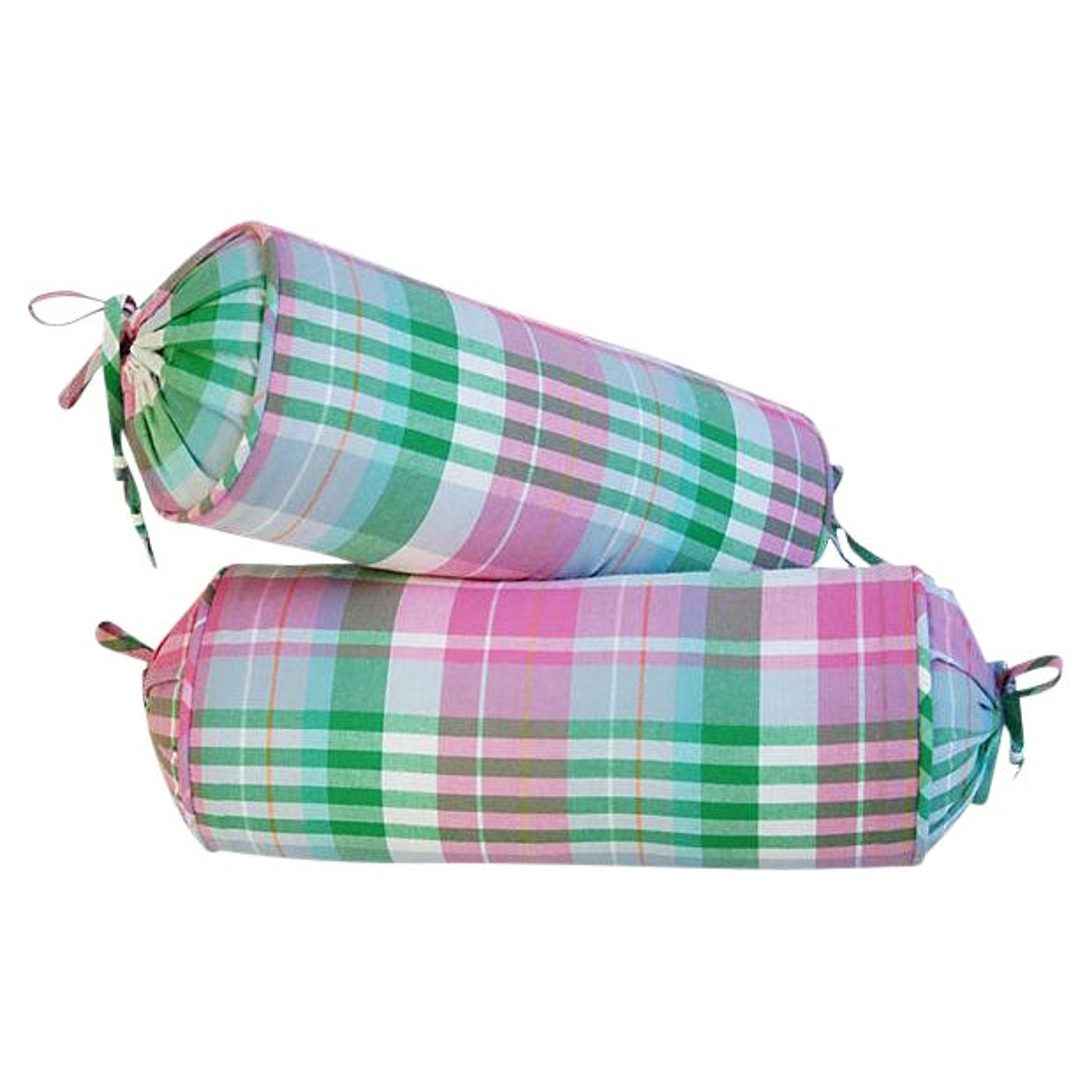 Pink & Green Plaid Bolster Pillows, Pr~P77645271