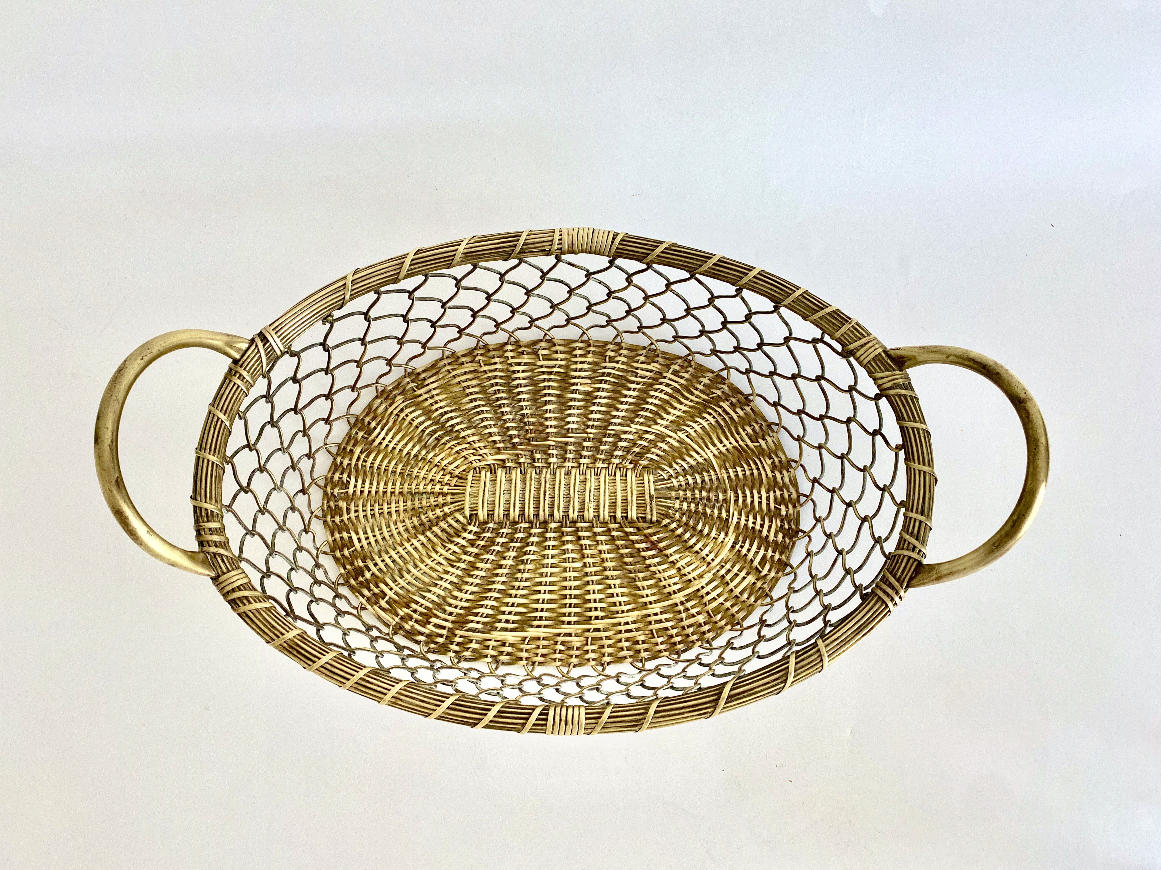 Italian Brass Woven Wire Basket W/Handle~P77672504