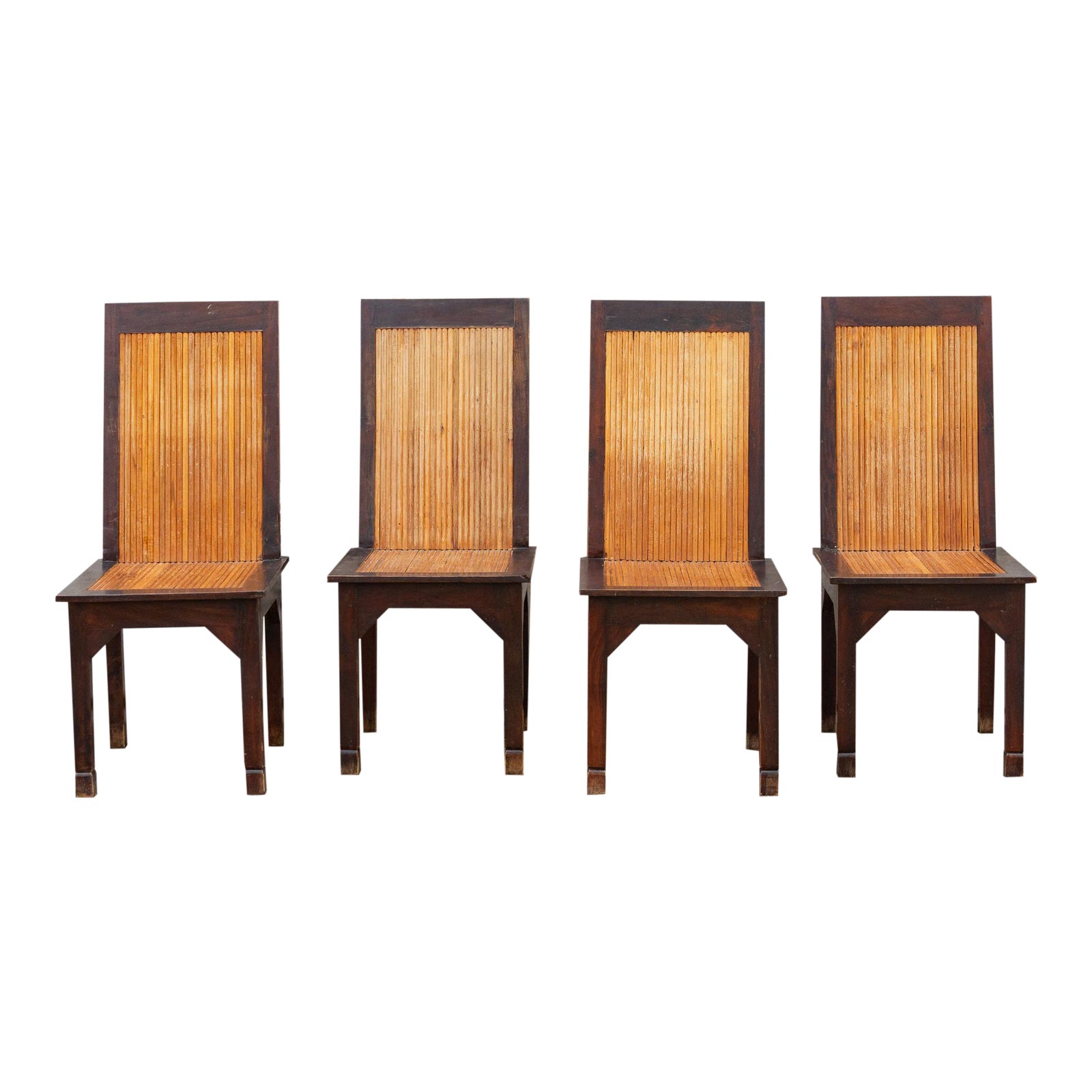 Set of Four Tall Bamboo & Wood Chairs~P77630492