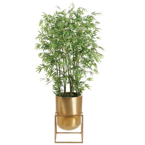 80" Bamboo Mini Green Stem in Matte Planter with Stand, Faux